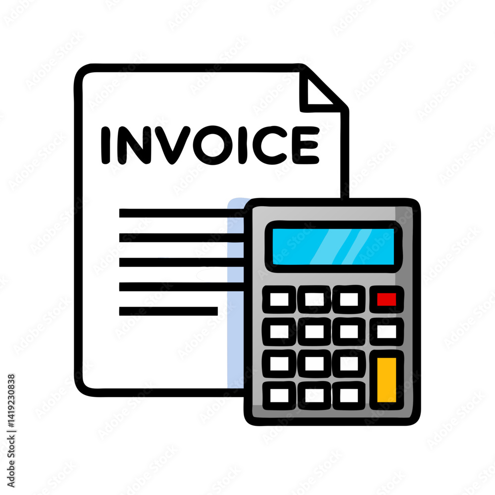 Poster bill with calculator icon representing invoice calculation and financial management