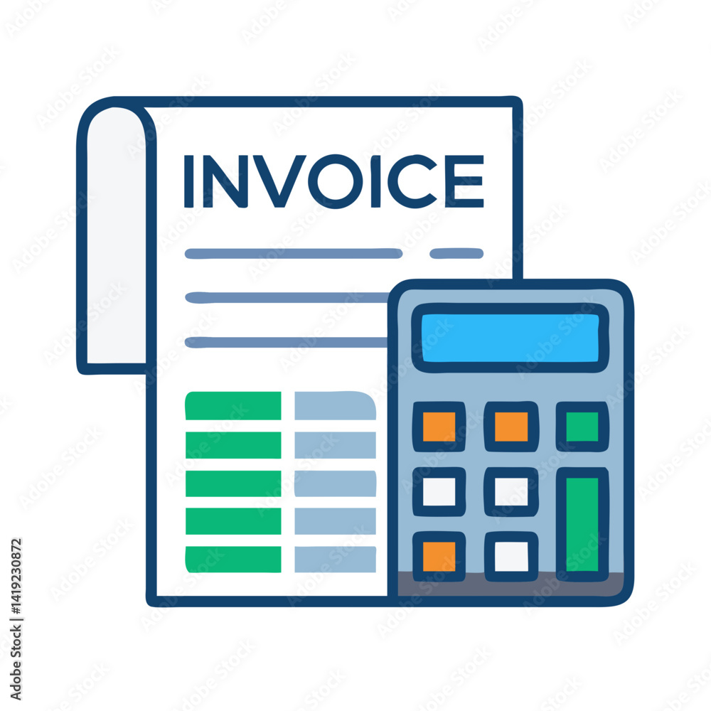Poster bill with calculator icon representing invoice calculation and financial management
