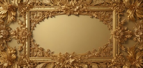 Obraz premium Luxury gold botanical frame; intricate floral pattern, shimmering accents, nature, gold, texture