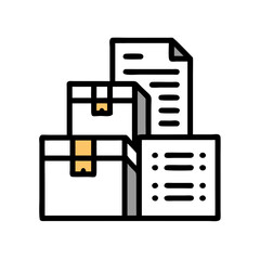 Boxes with Paper Icon Representing Inventory Management and Stock Organization