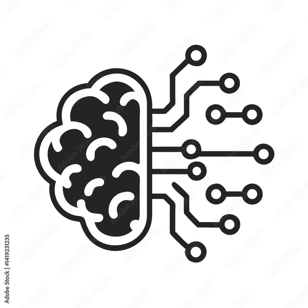 Poster Brain with Circuit Icon Representing Artificial Intelligence and Cognitive Computing