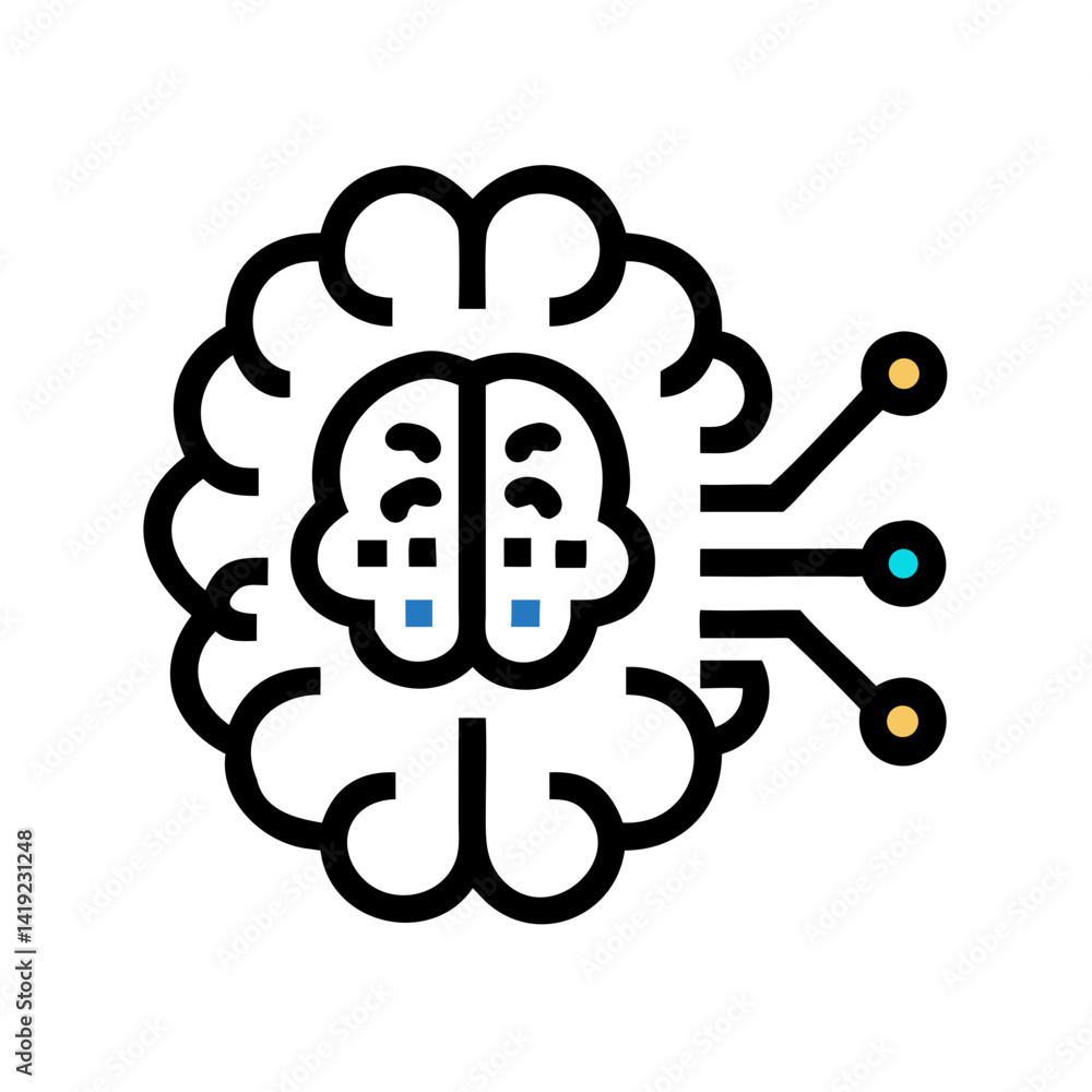 Poster Brain with Circuit Icon Representing Artificial Intelligence and Cognitive Computing