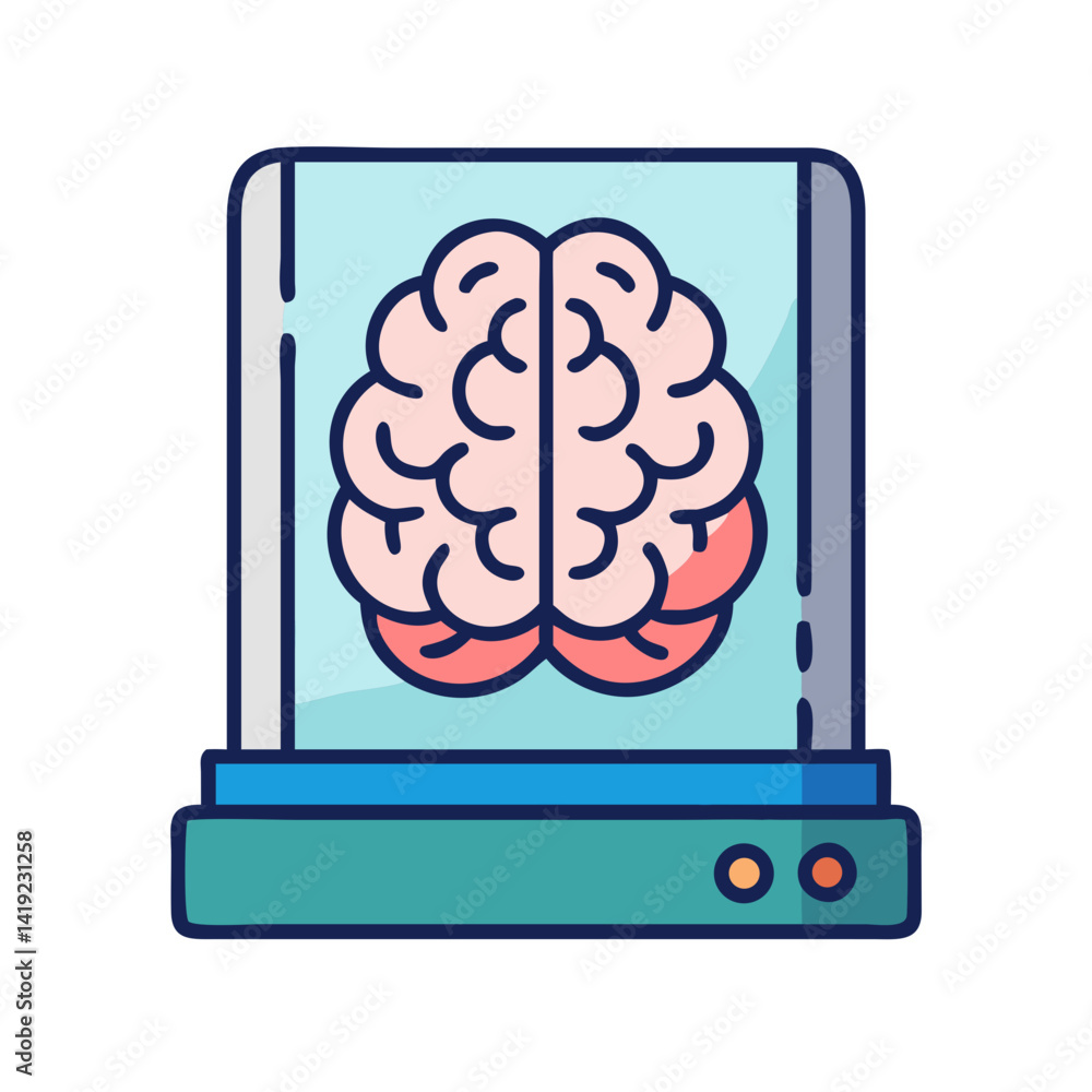 Aufkleber Brain in Display Case Icon Representing Neural Technology and Cognitive Science