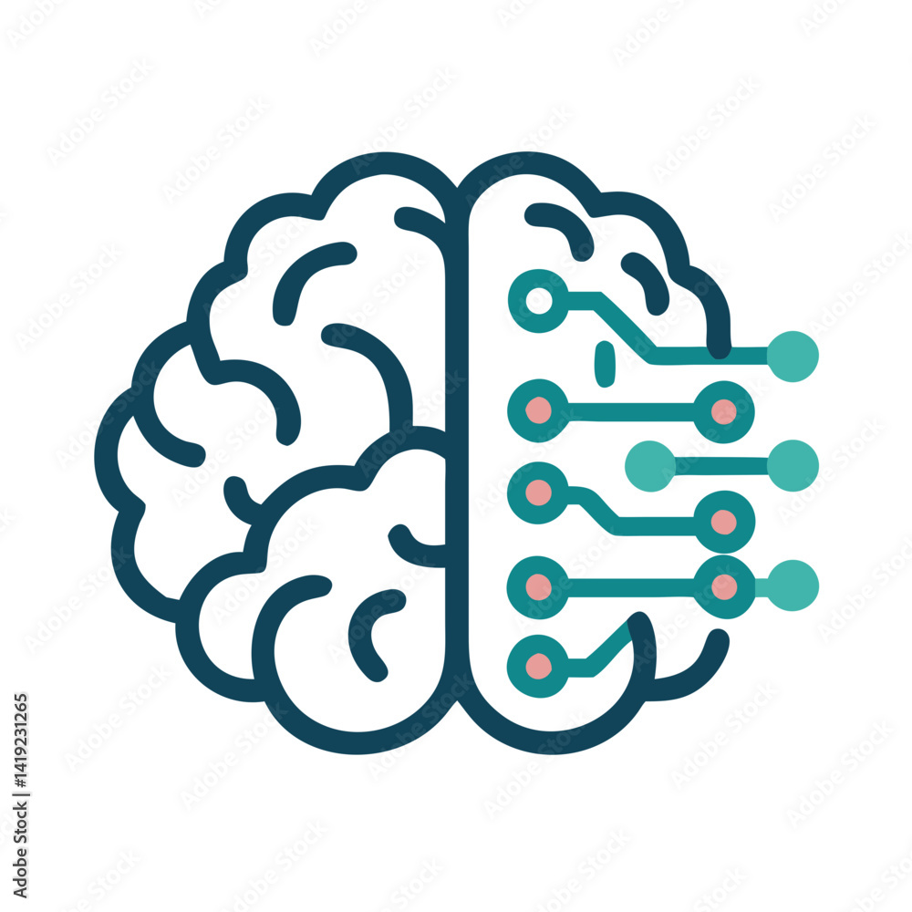Poster Brain with Circuit Icon Representing Artificial Intelligence and Cognitive Computing