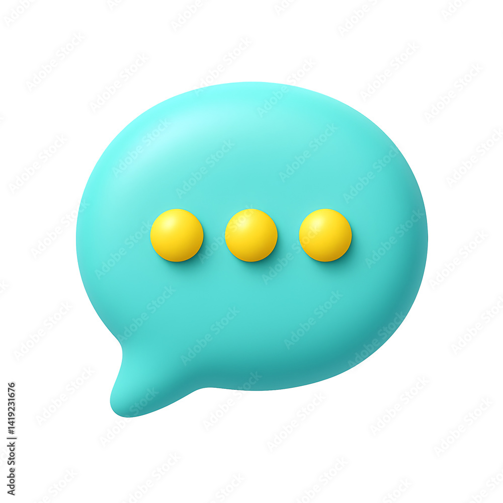 Poster 3d message typing icon in blue bubble with three dots symbolizing chat, online communication, and so