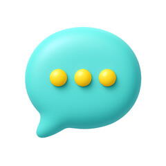 3D message typing icon in blue bubble with three dots symbolizing chat, online communication, and social interaction with PNG transparency background.
