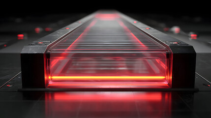 Minimalist Abstract Conveyor Belt with Geometric Shapes and Tech Glow