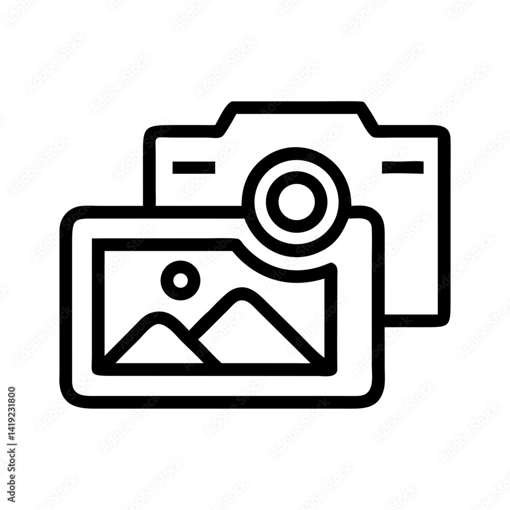 Fototapete camera with image icon representing photo document and image capture