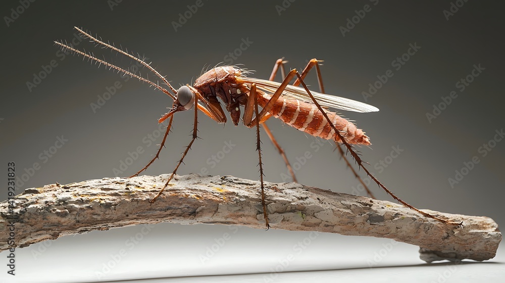 Poster elegant side profile of a mosquito perched on a twig showcasing the insect s intricate details such 