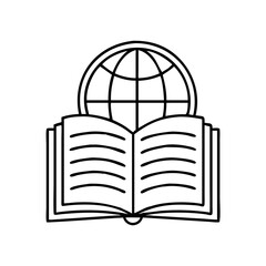 open book with a globe icon, open book with a globe line art - simple line art of open book with a globe, perfect for open book with a globe logos and icons