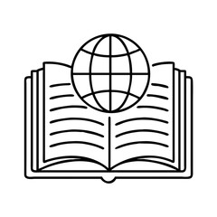 open book with a globe icon, open book with a globe line art - simple line art of open book with a globe, perfect for open book with a globe logos and icons
