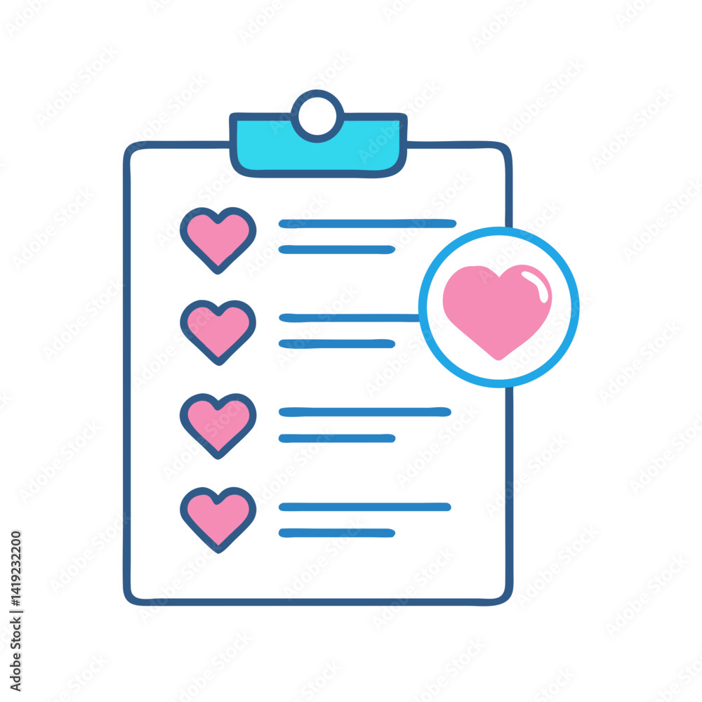 Poster checklist with heart icon representing customer satisfaction and loyalty
