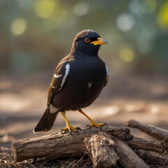 Myna bird on piece of wood