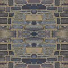 An old grey stone wall. Grey stone background. Brick texture. Brickwork. Seamless image. Symmetrical.
