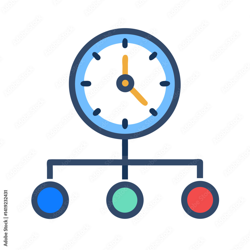 Poster clock-with-workflow-nodes-icon-representing-time