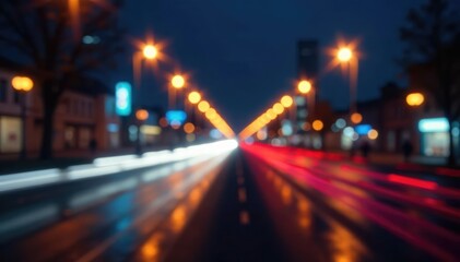 Abstract late-night city lights, blurred motion trails , texture, illustration, scene
