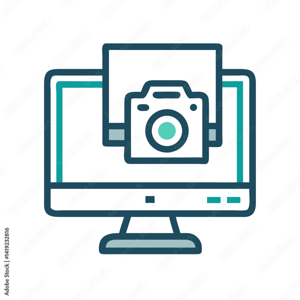 Leinwandbilder computer with camera icon representing design work and creative digital projects