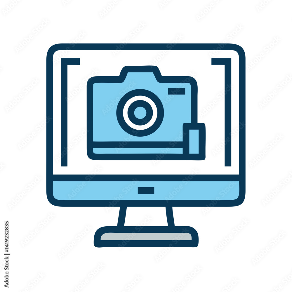 Poster Computer with Camera Icon Representing Design Work and Creative Digital Projects