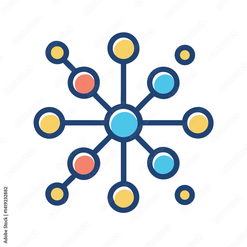 Aufkleber Connected Neural Nodes Icon Representing Network and Brain-like Connectivity