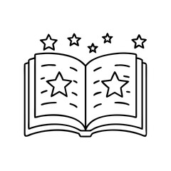 open book with stars icon, open book with stars line art - simple line art of open book with stars, perfect for open book with stars logos and icons