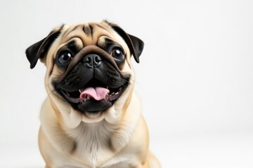 Obraz premium A solo pug with endearing expression, against pure white backdrop, texture, picture, background image