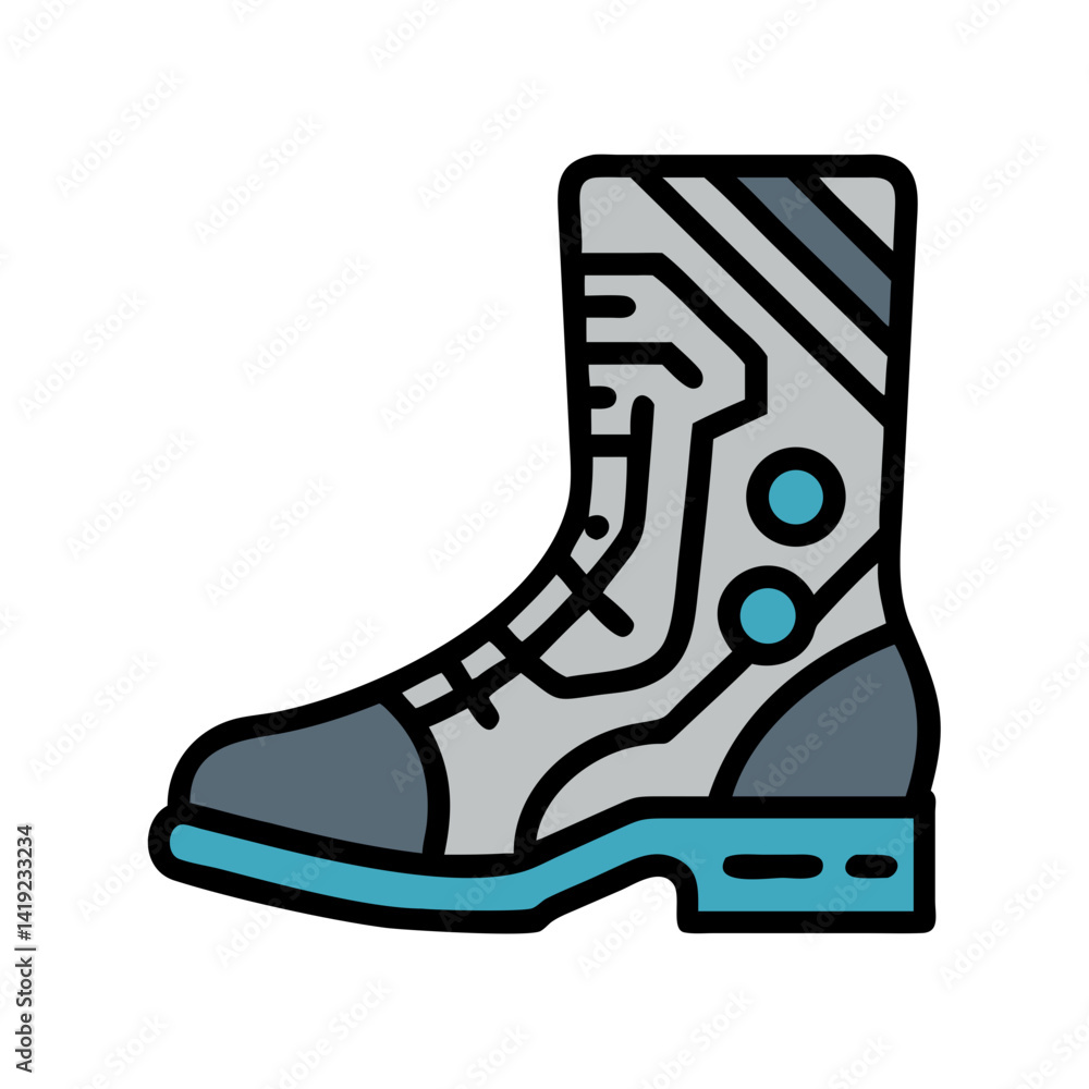 Poster cyber boot icon representing futuristic footwear and high-tech design