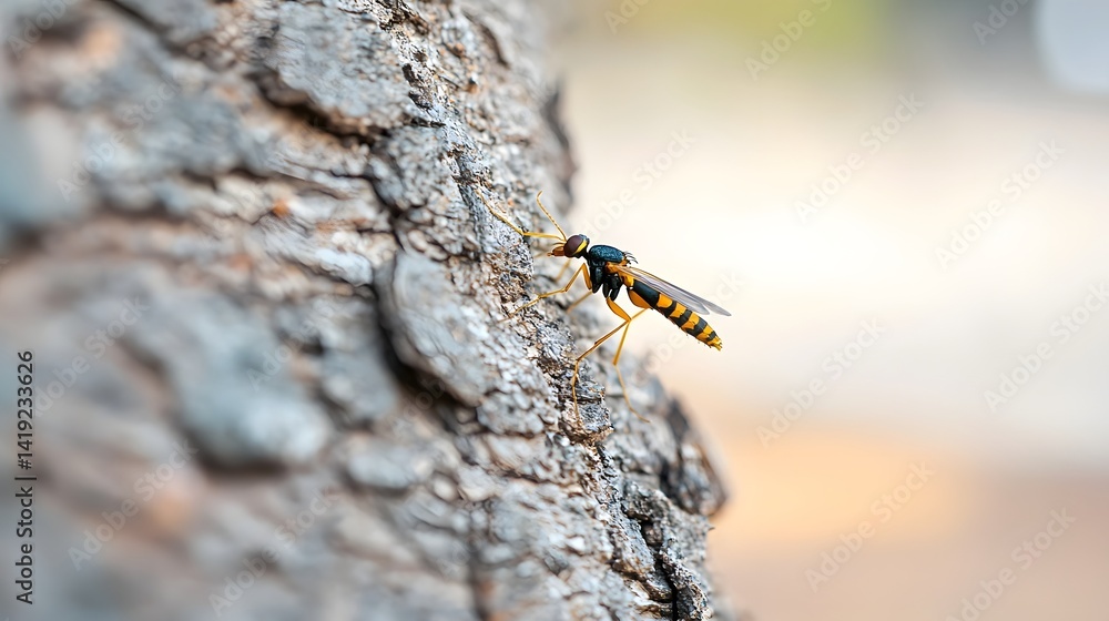Poster close up of a mosquito insect landing and blending seamlessly into the detailed patterned texture of