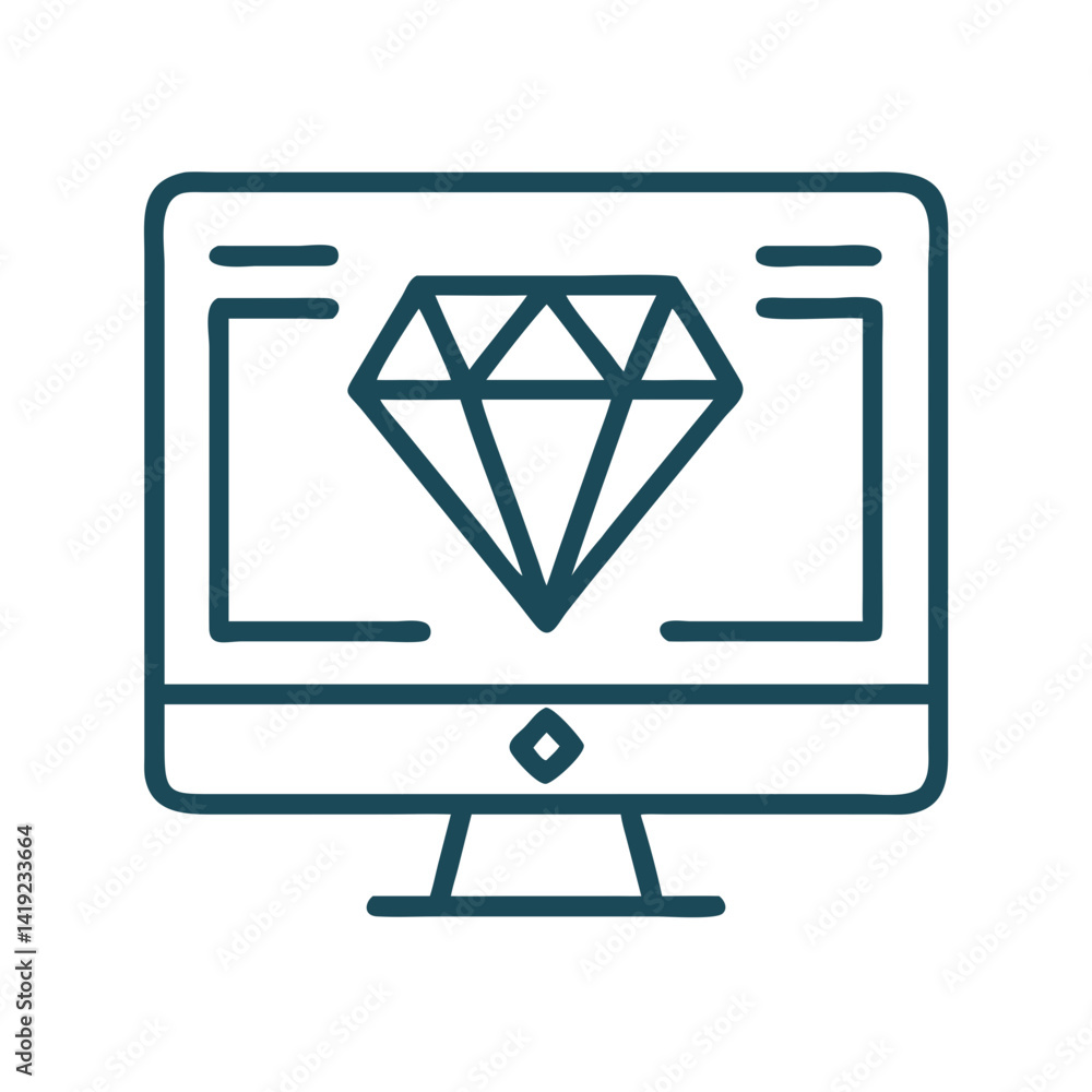 Poster diamond on monitor icon representing graphic design and creative digital art