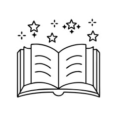open book with stars icon, open book with stars line art - simple line art of open book with stars, perfect for open book with stars logos and icons