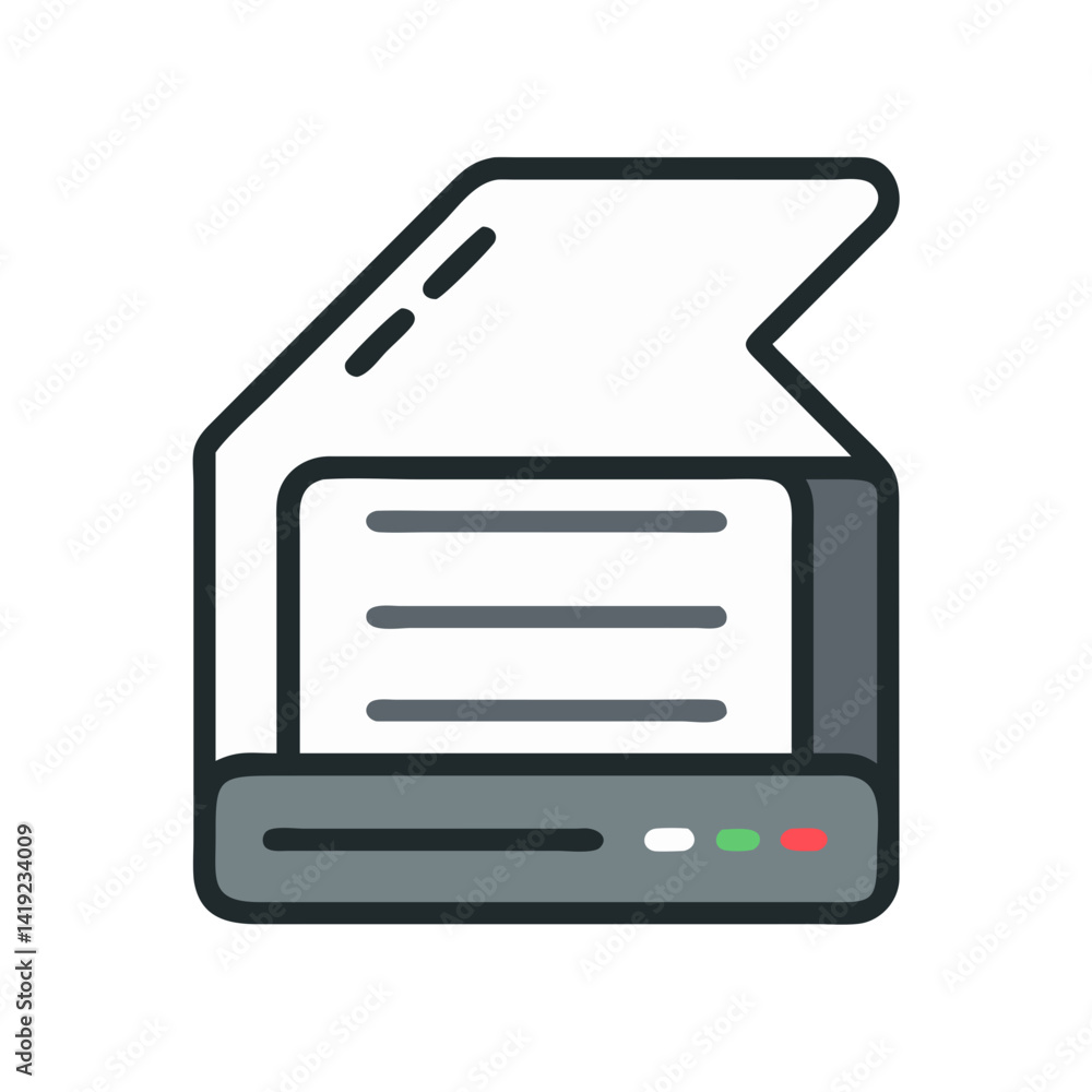 Poster Document Scanner Icon Representing Paper Digitization and Digital File Conversion