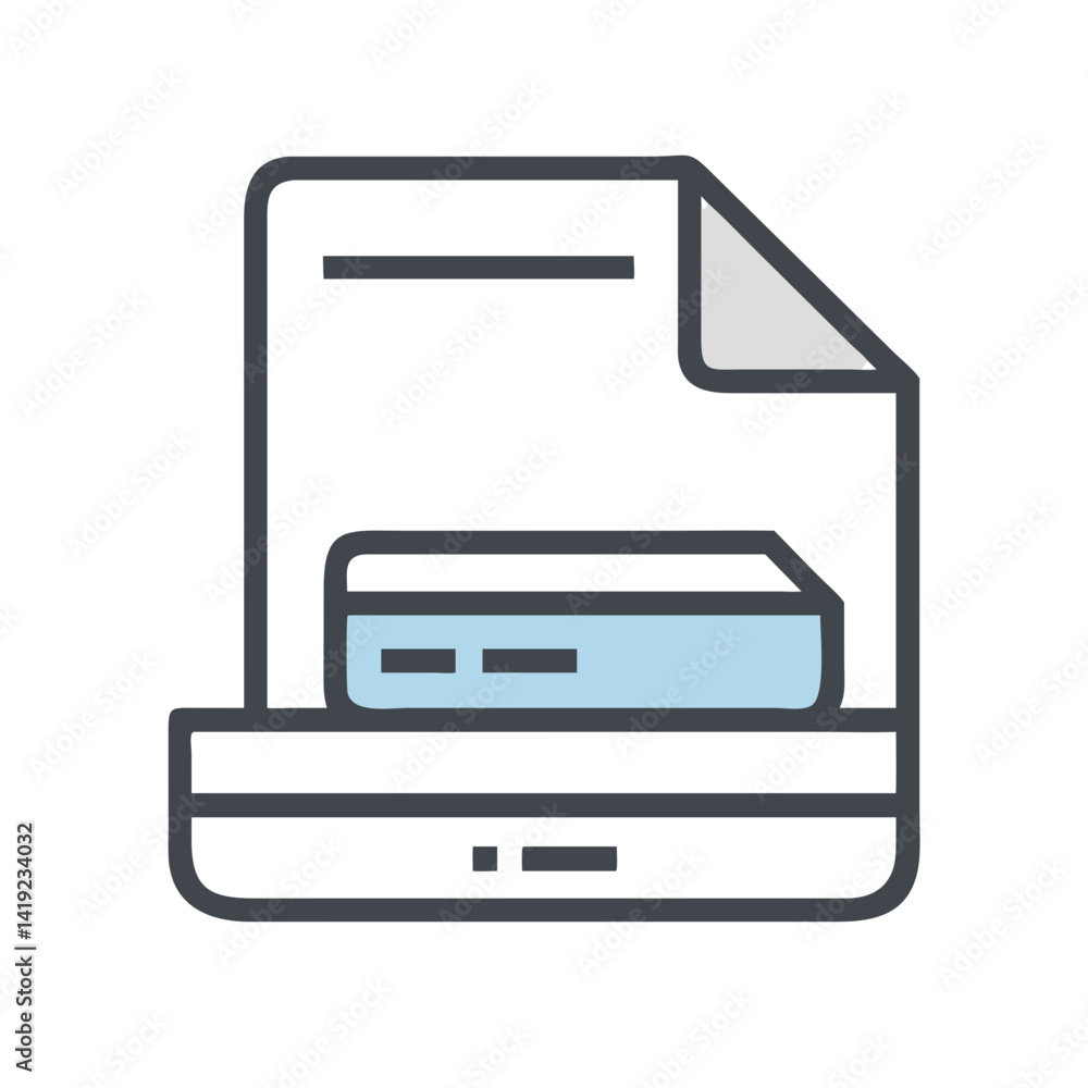 Poster Document Scanner Icon Representing Paper Digitization and Digital File Conversion