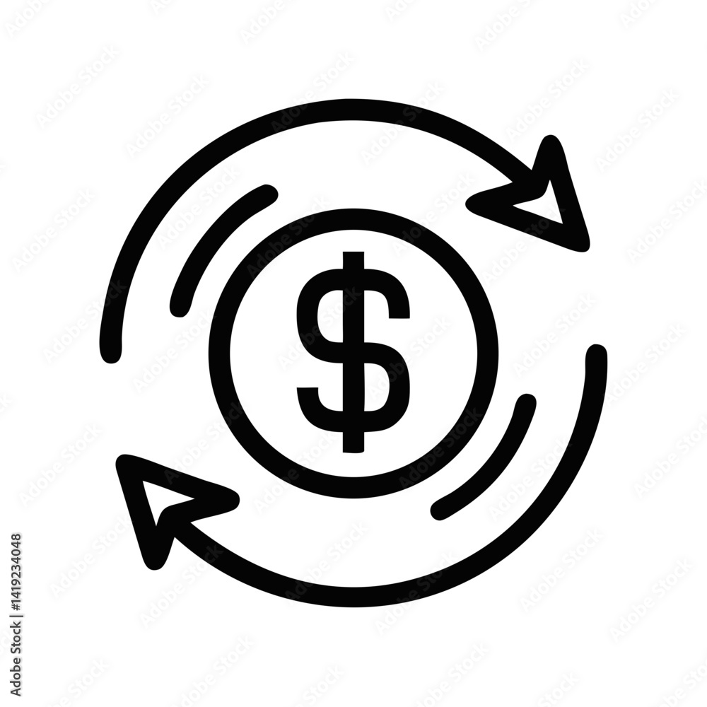 Aufkleber Dollar Symbol with Arrows Icon Representing Currency Exchange and Financial Movement