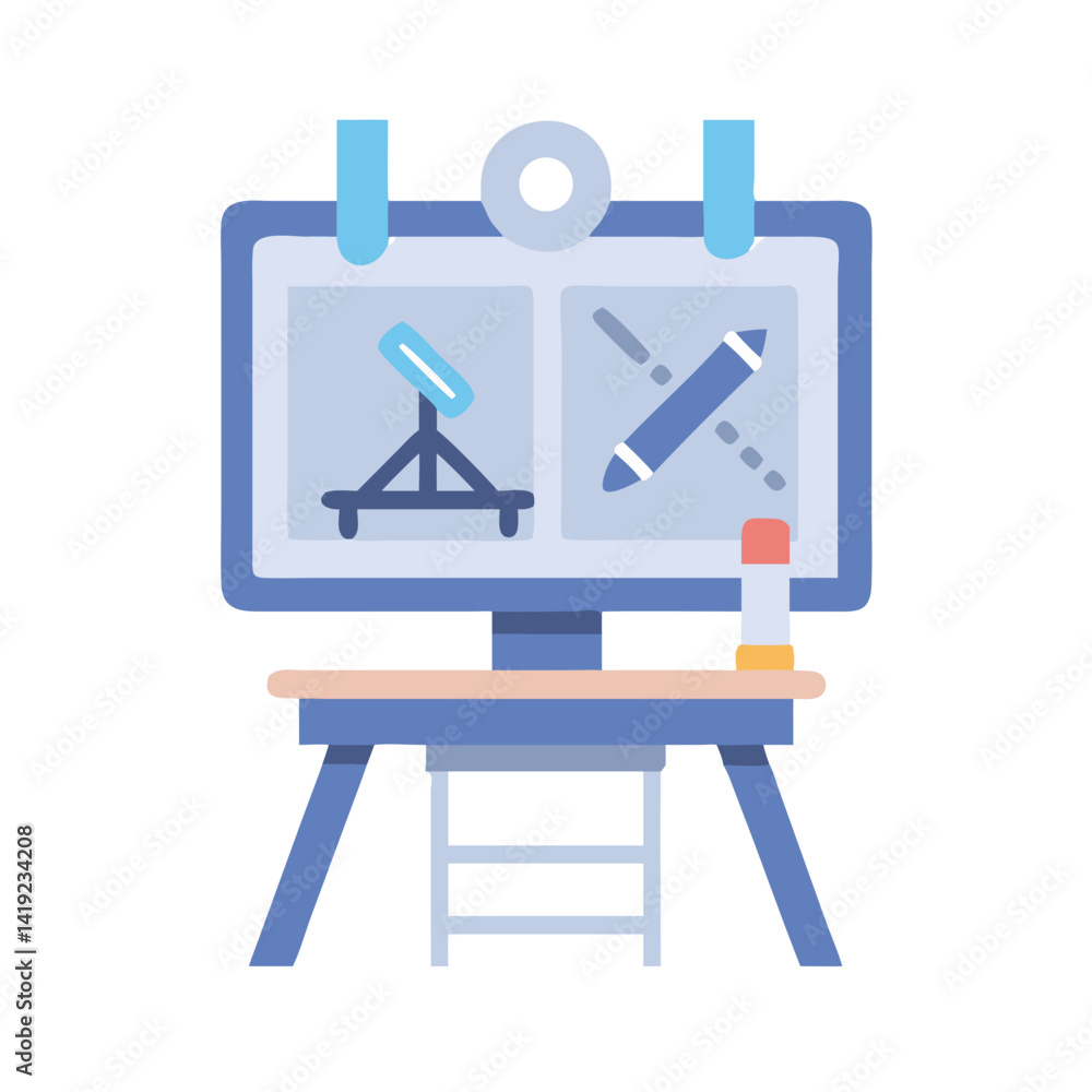 Poster Drafting Table Icon Representing Technical Drawing and Architectural Design