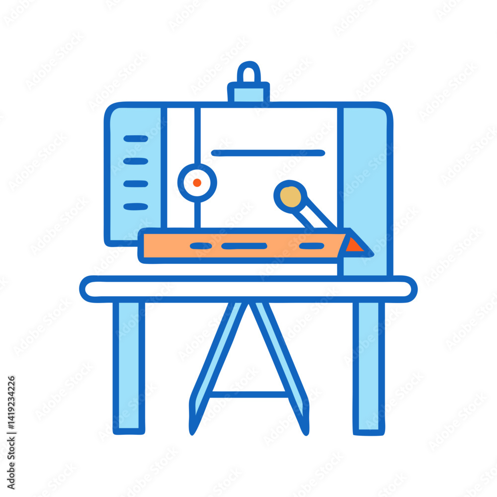 Poster Drafting Table Icon Representing Technical Drawing and Architectural Design