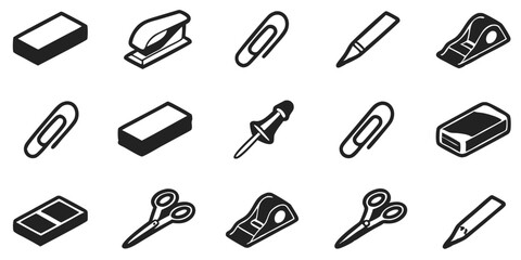 Simple Office Supplies Icons Vector for Work and School Use