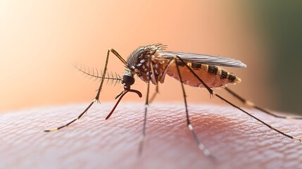 Detailed view of a mosquito insect with preventive measures and products for avoiding disease transmission and bites including natural plant based repellents ecology and health concepts