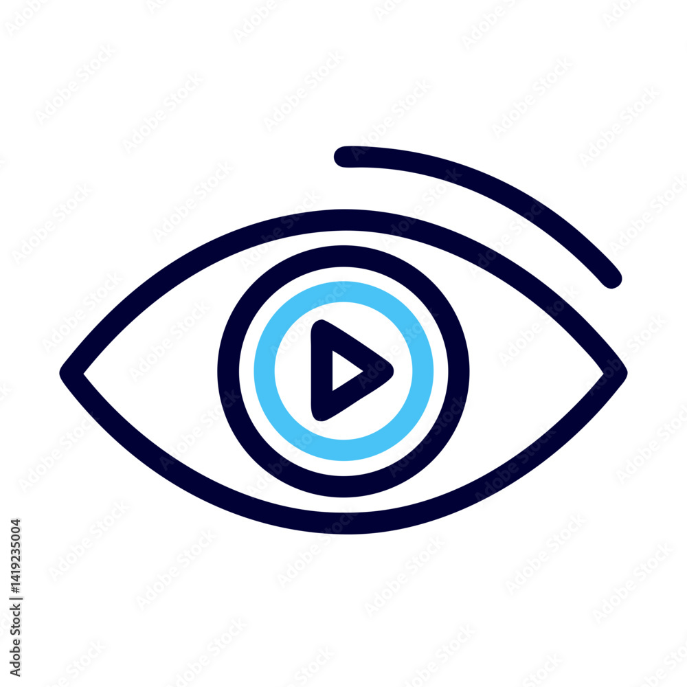 Poster eye with play symbol icon representing media viewing and video playback