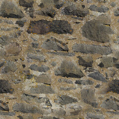 An old grey wall made of stone and concrete. Grey stone background. Brick texture. Brickwork. Seamless image.