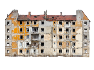 Decaying Apartment Building Facade: A Glimpse into Urban Dereliction and Architectural Ruin