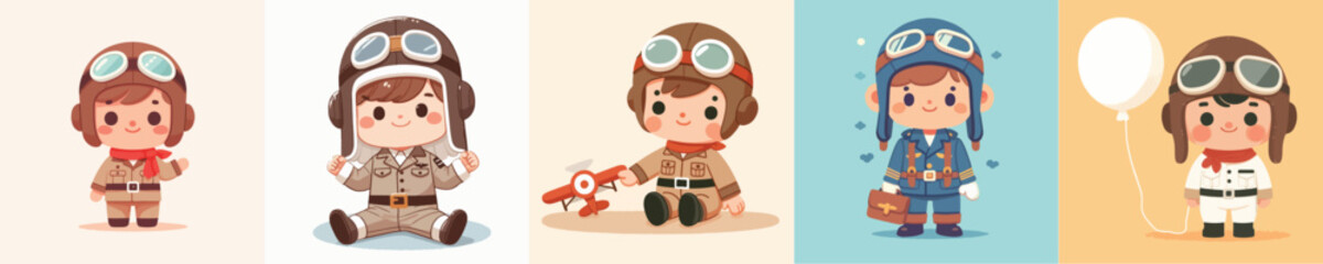 vector of little boy wearing pilot costume