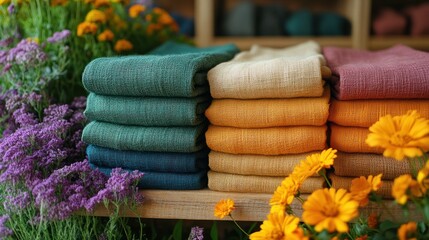Eco-friendly clothing summer sale poster with recycled fabric textures and soft colors