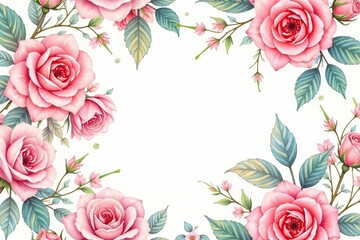 Delicate watercolor roses & leaves, repeating seamlessly , romantic, pattern, floral
