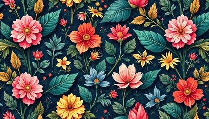 Intricate botanical illustration, repeating pattern,  background texture,  fabric