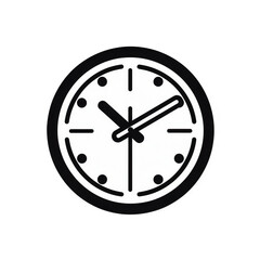 Simple black and white clock illustration with clear hour and minute hands, suitable for time management themes and design projects , isolated on white or transparent png