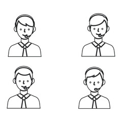 Customer Support Representative Headset Icon Set – Line Art Vector