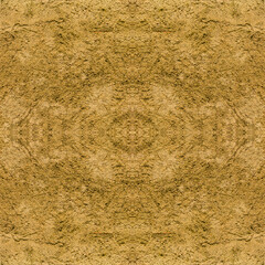 An old yellow cement wall. Yellow, stone background. Ancient ruins. Concrete texture. Seamless image. Symmetrical.