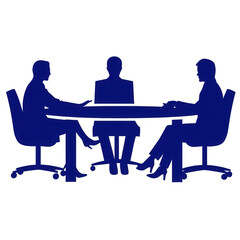 Three business professionals engaged in a meeting around a conference table, discussing strategies with a focus on collaboration and decision-making , isolated on white or transparent png