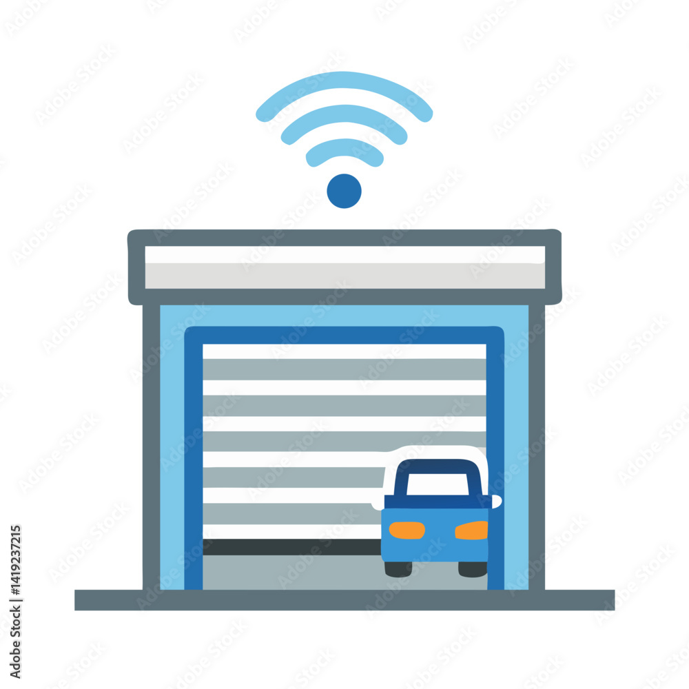 Poster garage door icon representing automated garage and vehicle access