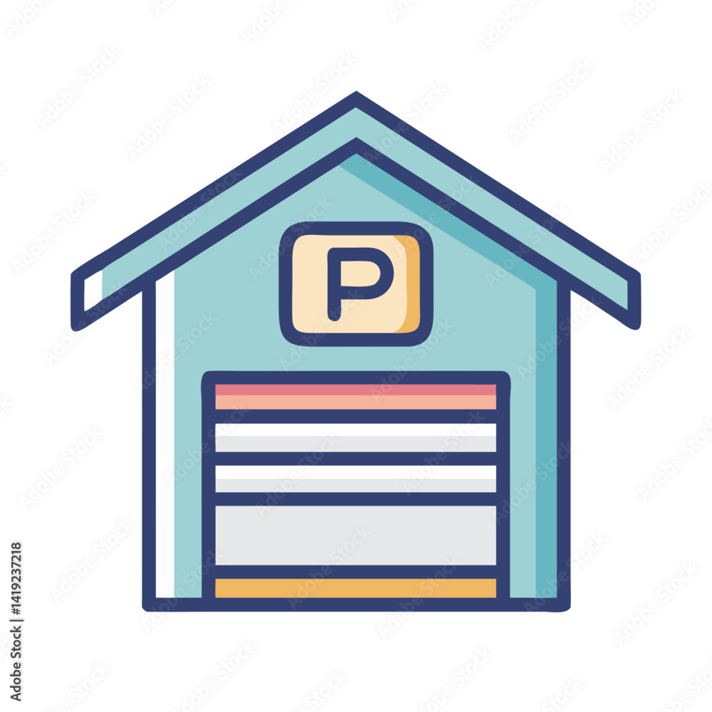 Poster Garage Icon Representing Parking or Storage Space and Vehicle Storage