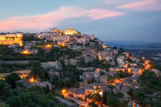 Gordes town on a hill at sunset, Provence, France